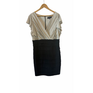 Michel Antoni Dress 16W Black & Silver Cocktail Party Dress Plus Size V-Neck
